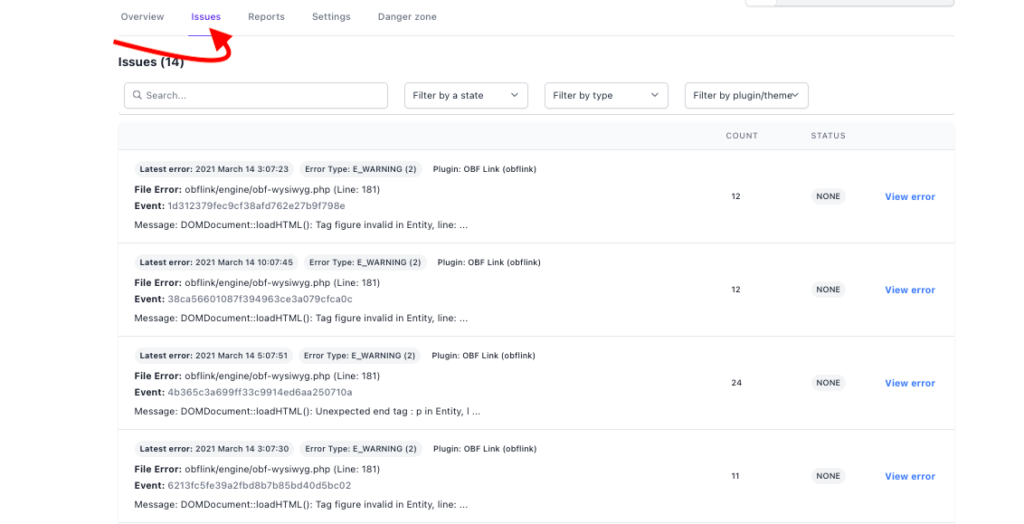 WP Umbrella插件PHP错误列表