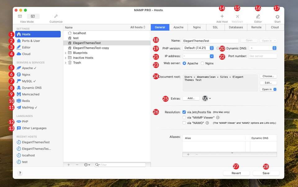 MAMP Pro常规设置截图