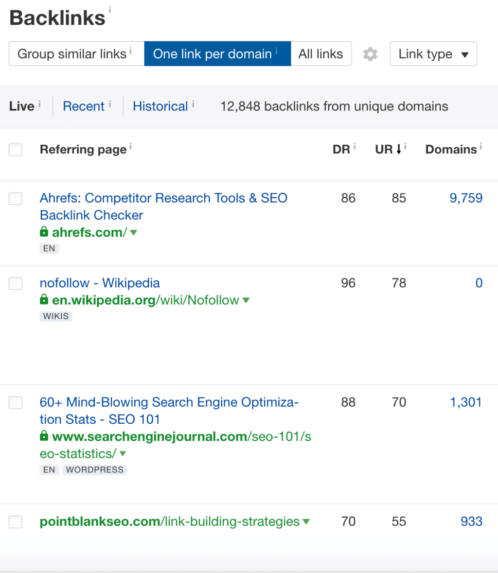 ahrefs检测反向链接