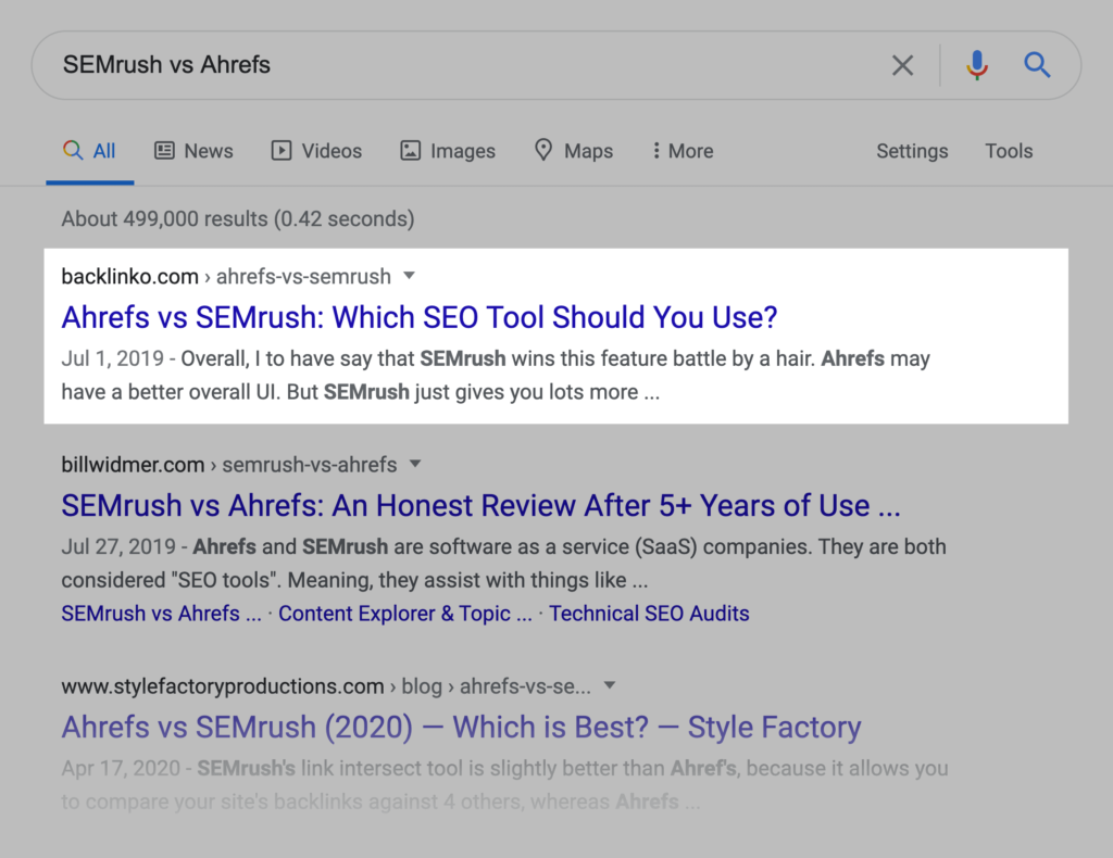 ahrefs vs semrush 文章SERP