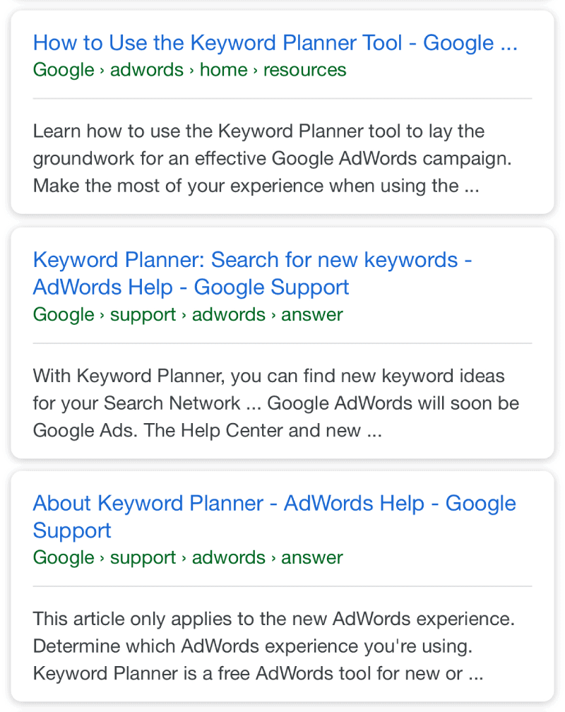 搜索结果中有三个页面来自谷歌