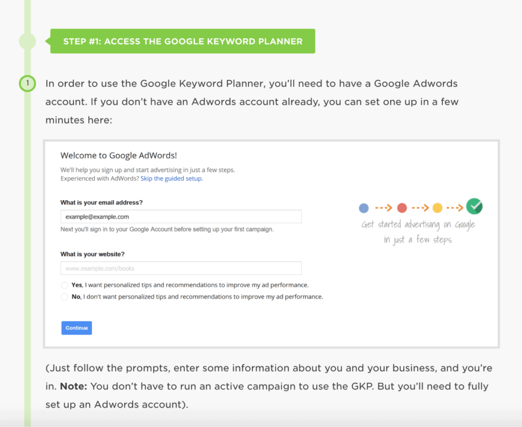 google keyword planner特色片段