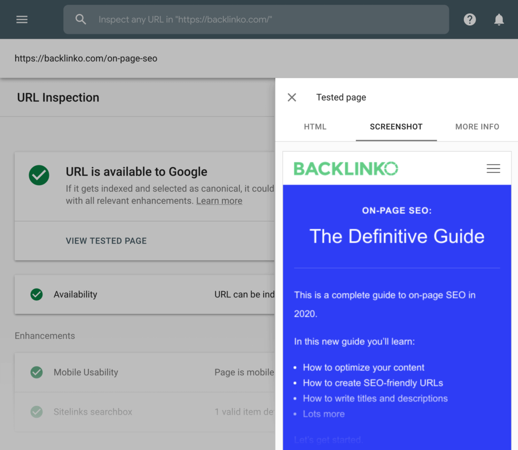 google搜索控制台实时页面呈现