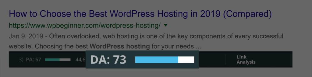 带moz域名权重评分的谷歌搜索引擎结果