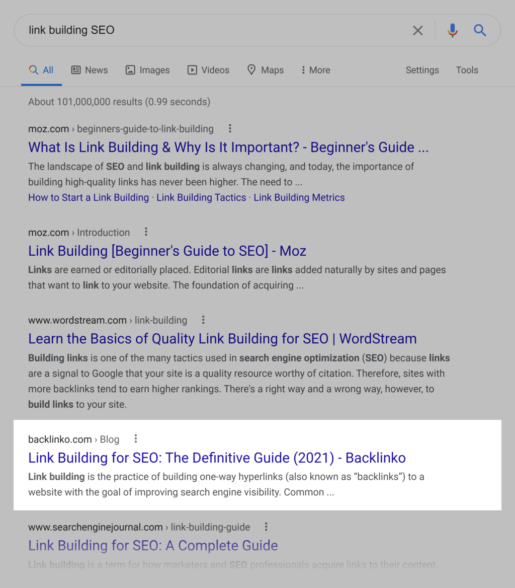 link building seo谷歌搜索结果
