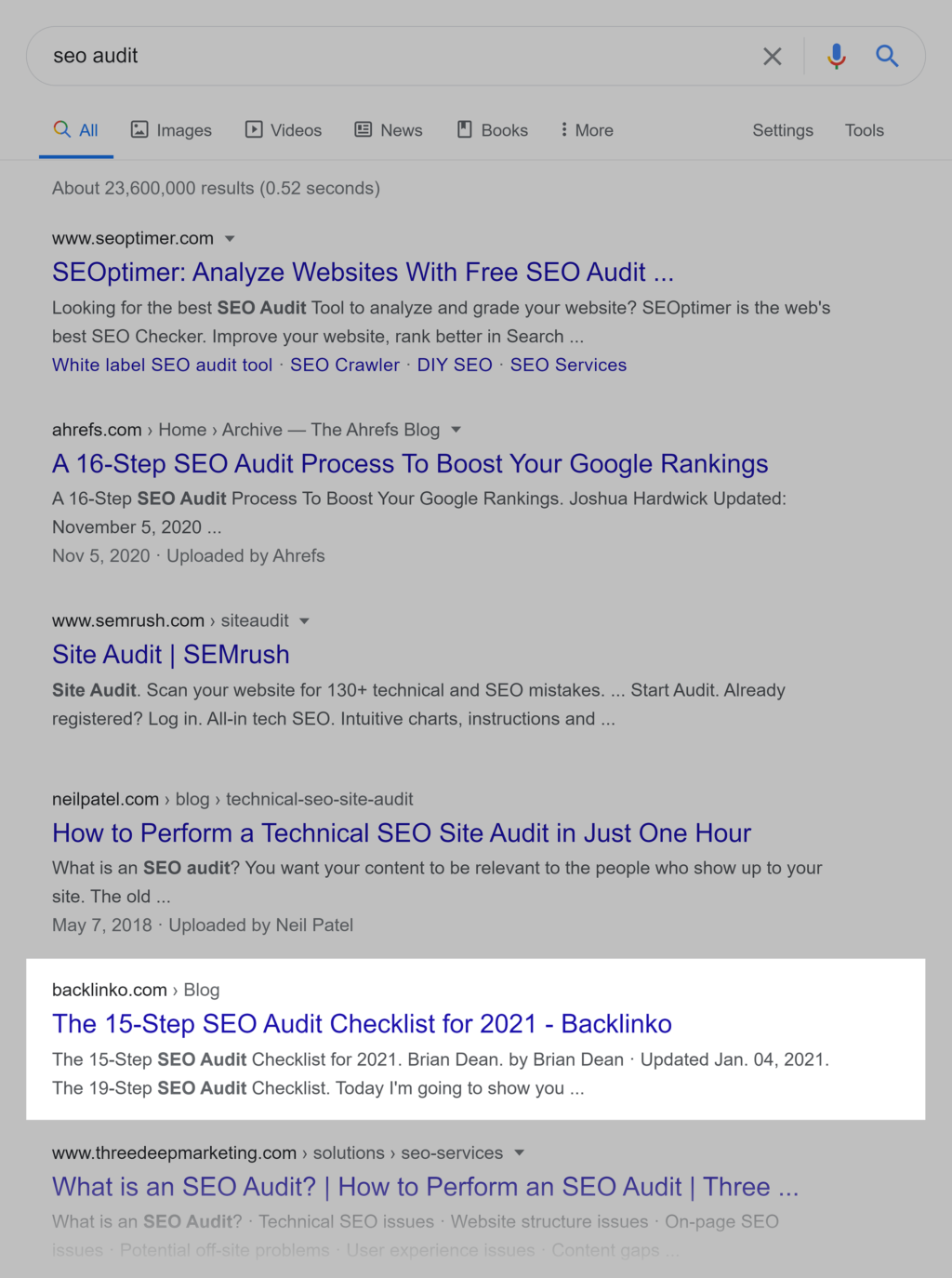 seo audit关键词谷歌搜索结果