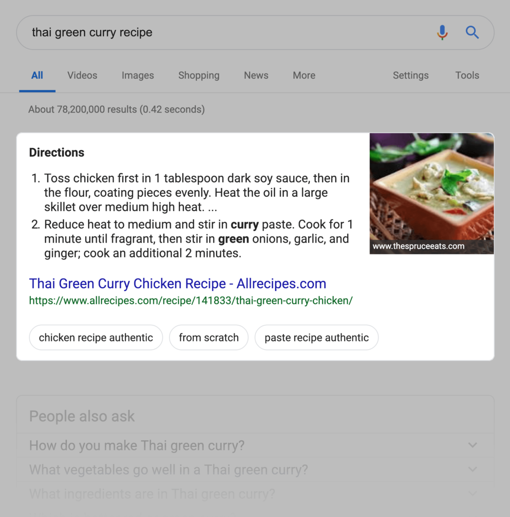 google精选摘要示例