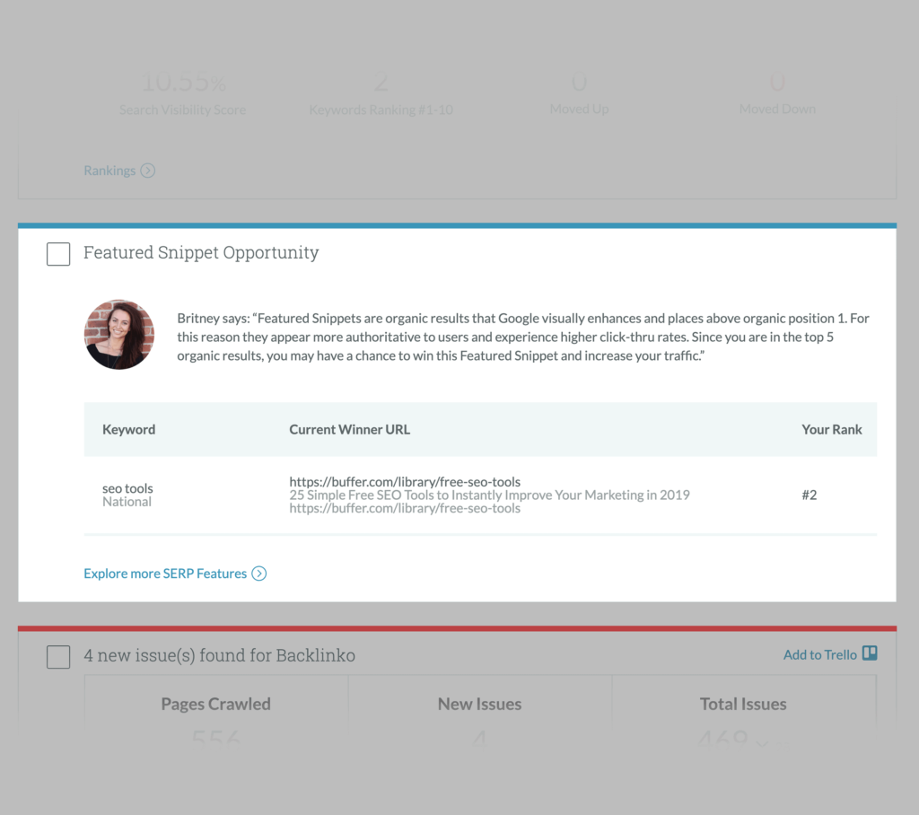 moz insights的精选摘要建议