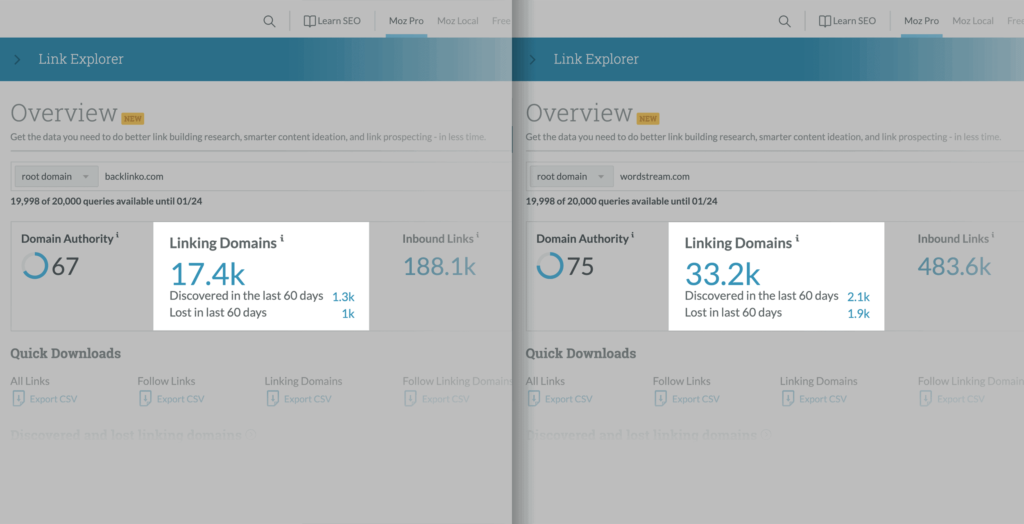 moz链接域名比较