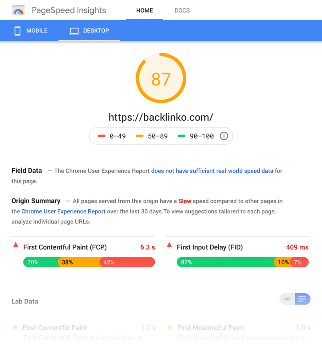 page speed insights结果