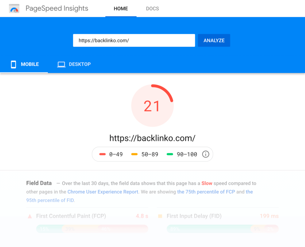 pagespeed insights检测结果
