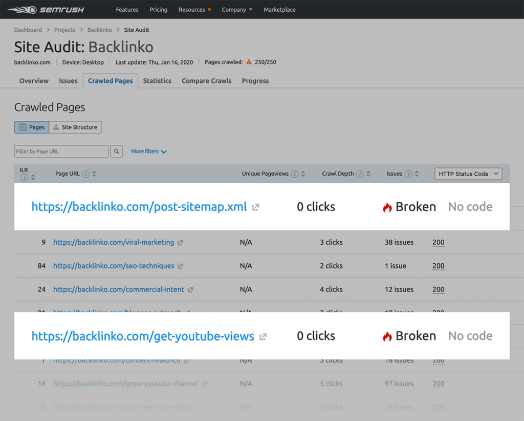semrush无效链接检测