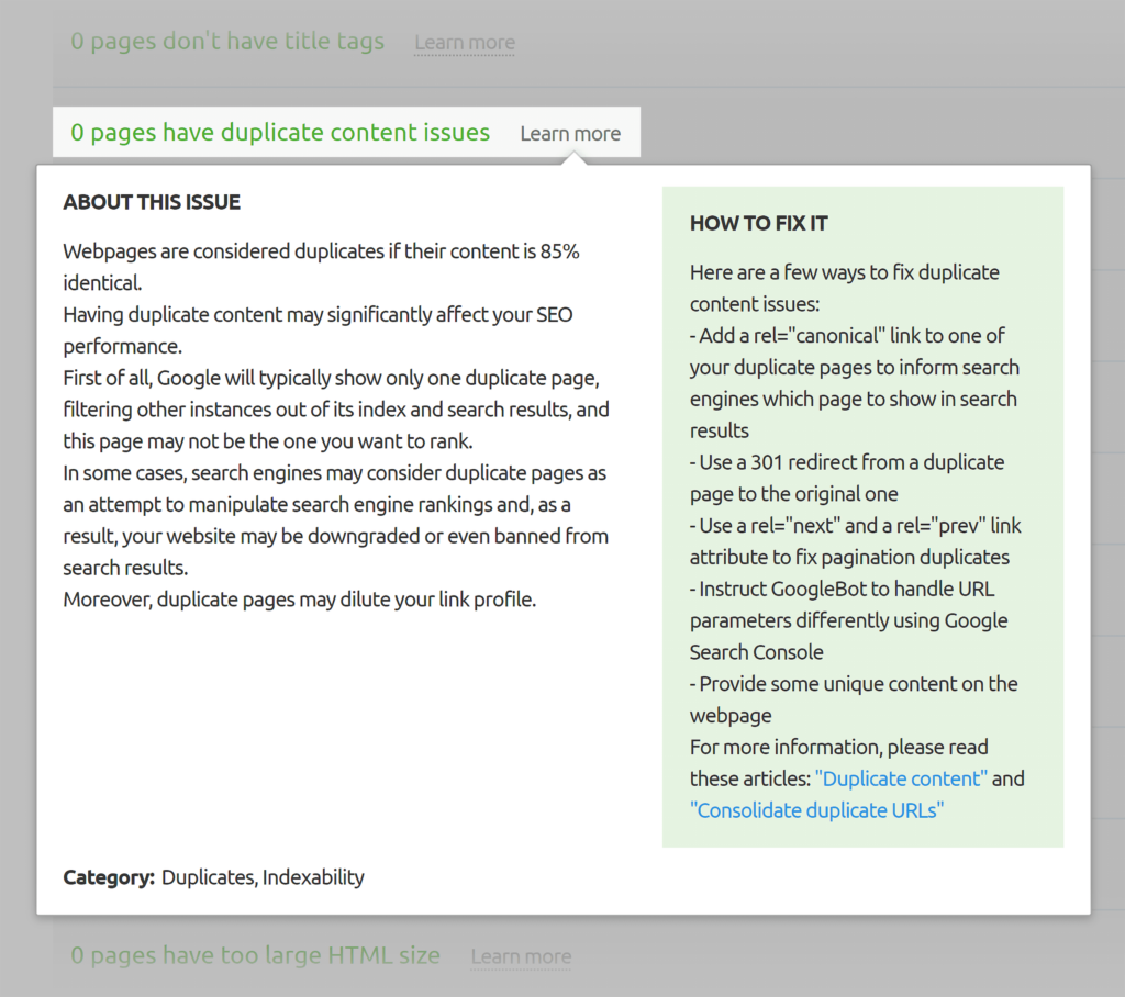 semrush网站检测重复属性