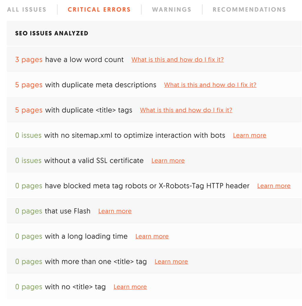 ubersuggest站点检查关键错误