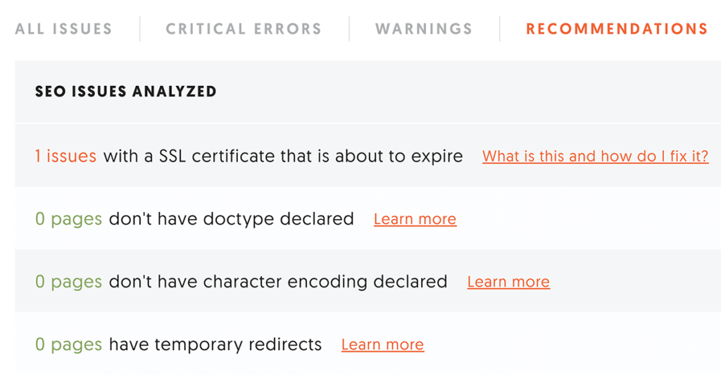 ubersuggest网站检查建议