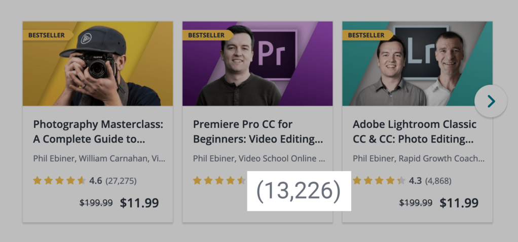 带大量评分的udemy课程