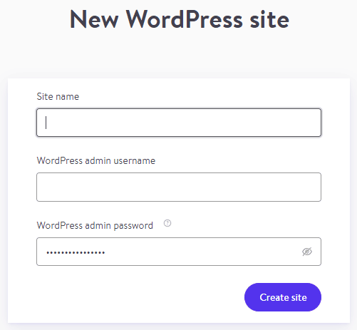 DevKinsta显示新WordPress网站表格