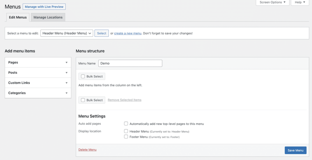 WordPress的菜单界面